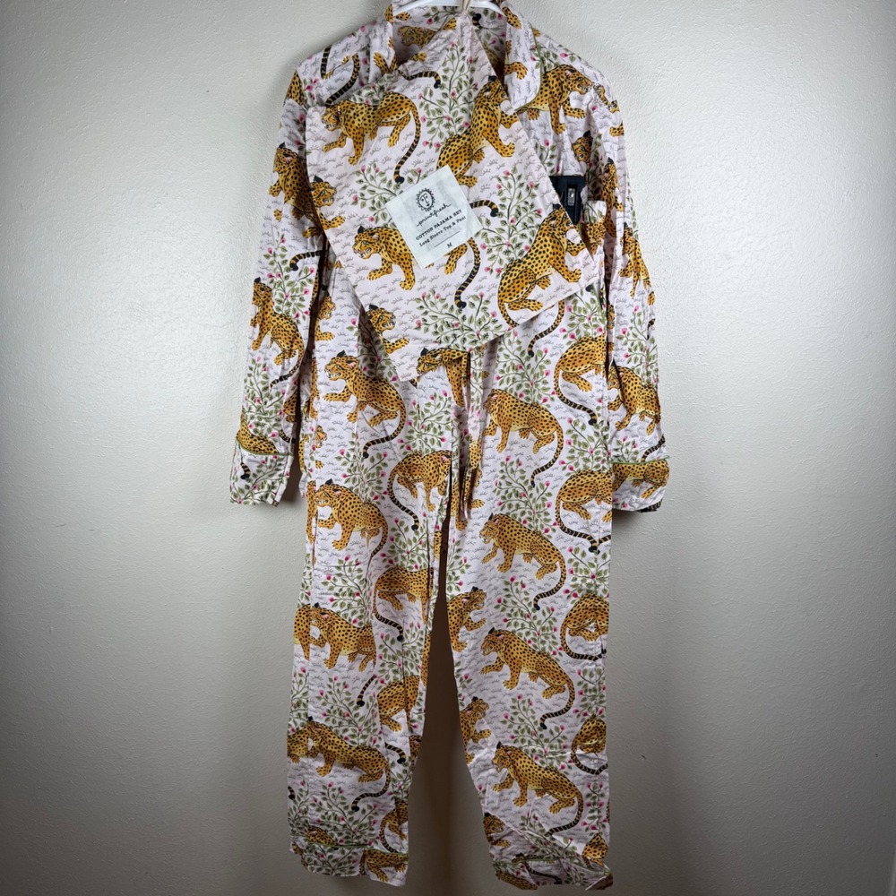Printfresh Bagheera Cotton Pajama Set Long Sleeve Top, Pants, Womens Medium